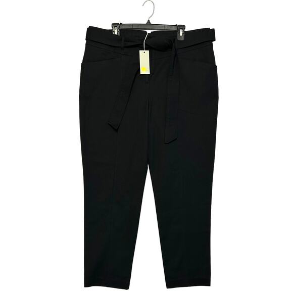 Boden Tailored Tie Waist Pants NWT Women's Sz 16/18L Black Ankle Stretch Belted - Picture 1 of 7